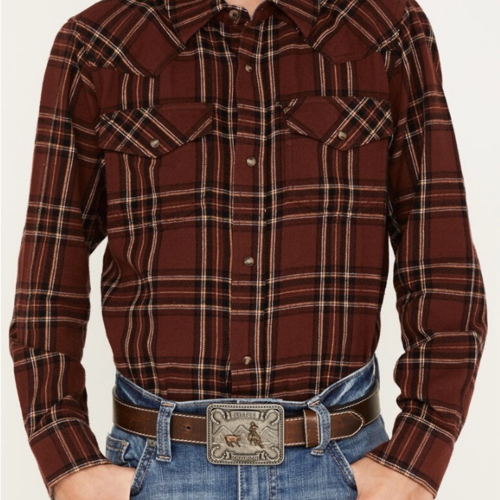 Kids' Maroon Plaid Button Down Shirt